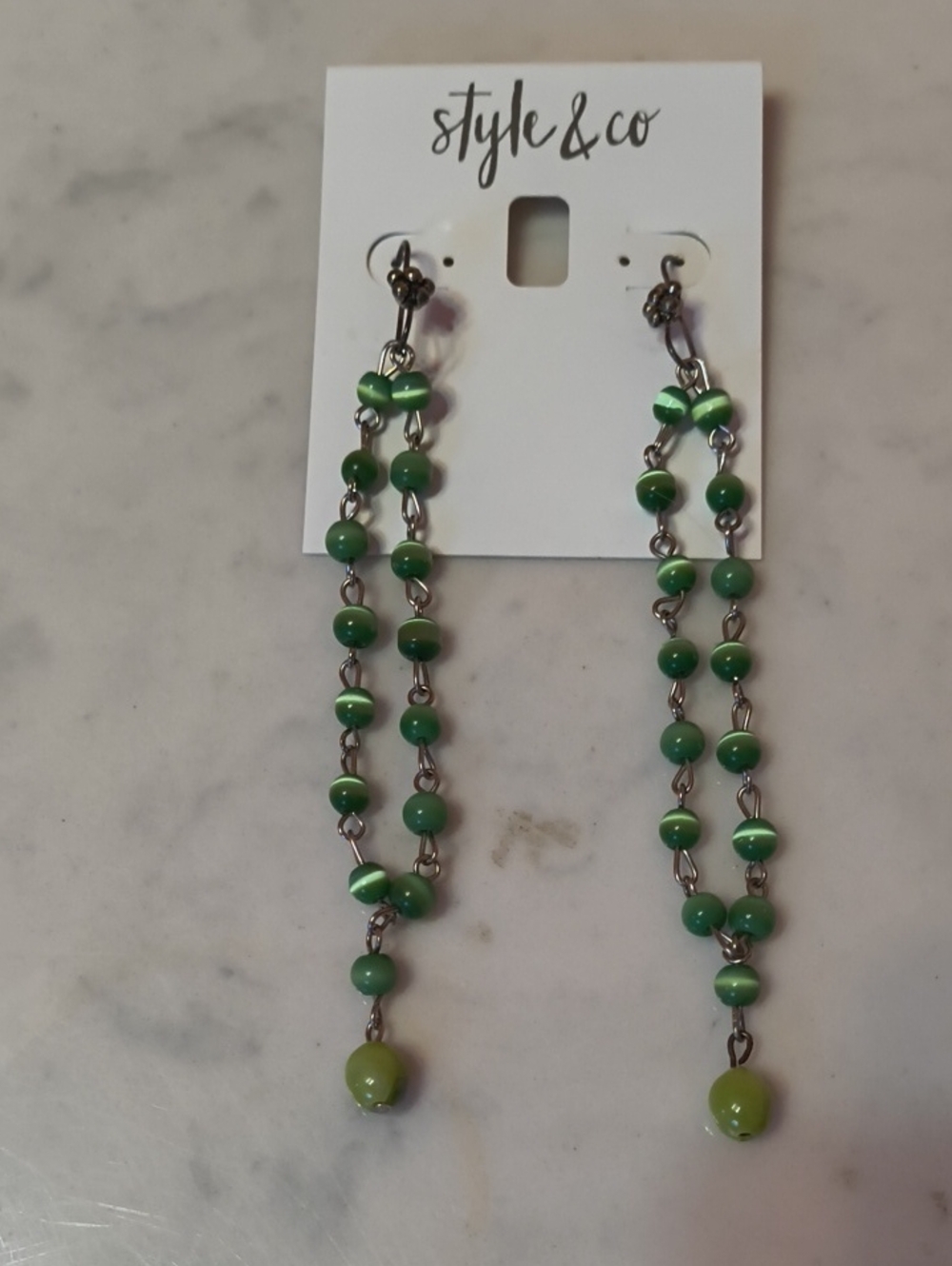Style & Co. Long Green Beaded Chain Earrings